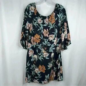 Cupio Blush Women’s Navy Tropical floral bird print Casual Summer Dress Size M